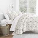 Queen Foliage Stripe Ivory Comforter Sets Down-Alternative Ultra Soft Bedding - Reversible Patterns