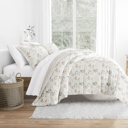 Queen Foliage Stripe Ivory Comforter Sets Down-Alternative Ultra Soft Bedding - Reversible Patterns