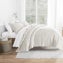 Queen Foliage Stripe Ivory Comforter Sets Down-Alternative Ultra Soft Bedding - Reversible Patterns