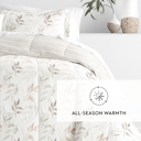 Queen Foliage Stripe Ivory Comforter Sets Down-Alternative Ultra Soft Bedding - Reversible Patterns