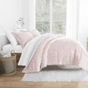 King Pressed Flowers Pink Comforter Sets Down-Alternative Ultra Soft Bedding - Reversible Patterns