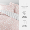 King Pressed Flowers Pink Comforter Sets Down-Alternative Ultra Soft Bedding - Reversible Patterns