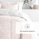 King Pressed Flowers Pink Comforter Sets Down-Alternative Ultra Soft Bedding - Reversible Patterns