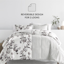 King Vintage Magnolia Stripe Gray Comforter Sets Down-Alternative Ultra Soft Bedding - Reversible Patterns