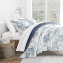 King Bamboo Leaves Blue Stone Comforter Sets Down-Alternative Ultra Soft Bedding - Pattern/Solid Reversible