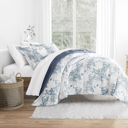 King Bamboo Leaves Blue Stone Comforter Sets Down-Alternative Ultra Soft Bedding - Pattern/Solid Reversible