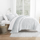 King English Countryside Light Gray Comforter Sets Down-Alternative Ultra Soft Bedding - Pattern/Solid Reversible