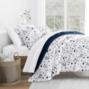 King Forget Me Not Navy Comforter Sets Down-Alternative Ultra Soft Bedding - Pattern/Solid Reversible