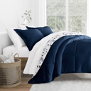 King Forget Me Not Navy Comforter Sets Down-Alternative Ultra Soft Bedding - Pattern/Solid Reversible