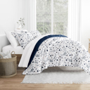 King Forget Me Not Navy Comforter Sets Down-Alternative Ultra Soft Bedding - Pattern/Solid Reversible