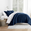 King Forget Me Not Navy Comforter Sets Down-Alternative Ultra Soft Bedding - Pattern/Solid Reversible