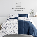 King Forget Me Not Navy Comforter Sets Down-Alternative Ultra Soft Bedding - Pattern/Solid Reversible