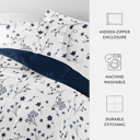 King Forget Me Not Navy Comforter Sets Down-Alternative Ultra Soft Bedding - Pattern/Solid Reversible