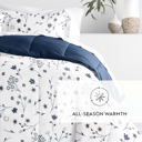 King Forget Me Not Navy Comforter Sets Down-Alternative Ultra Soft Bedding - Pattern/Solid Reversible