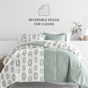 Twin XL Folk Leaves Eucalyptus Comforter Sets Down-Alternative Ultra Soft Bedding - Pattern/Solid Reversible