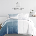 Queen Ocean Waves White Light Blue Comforter Sets Down-Alternative Ultra Soft Bedding - Pattern/Solid Reversible