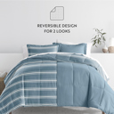 King Soft Stripe Light Blue Comforter Sets Down-Alternative Ultra Soft Bedding - Pattern/Solid Reversible