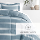 King Soft Stripe Light Blue Comforter Sets Down-Alternative Ultra Soft Bedding - Pattern/Solid Reversible