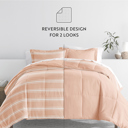 King Soft Stripe Rose Comforter Sets Down-Alternative Ultra Soft Bedding - Pattern/Solid Reversible