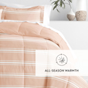 King Soft Stripe Rose Comforter Sets Down-Alternative Ultra Soft Bedding - Pattern/Solid Reversible