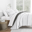 King Stitched Stripe Gray Comforter Sets Down-Alternative Ultra Soft Bedding - Pattern/Solid Reversible