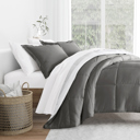 King Stitched Stripe Gray Comforter Sets Down-Alternative Ultra Soft Bedding - Pattern/Solid Reversible