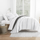 King Stitched Stripe Gray Comforter Sets Down-Alternative Ultra Soft Bedding - Pattern/Solid Reversible