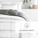 King Stitched Stripe Gray Comforter Sets Down-Alternative Ultra Soft Bedding - Pattern/Solid Reversible