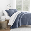 King Stitched Stripe Stone Comforter Sets Down-Alternative Ultra Soft Bedding - Pattern/Solid Reversible