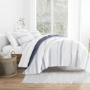 King Stitched Stripe Stone Comforter Sets Down-Alternative Ultra Soft Bedding - Pattern/Solid Reversible