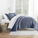 King Stitched Stripe Stone Comforter Sets Down-Alternative Ultra Soft Bedding - Pattern/Solid Reversible