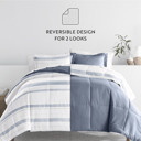 King Stitched Stripe Stone Comforter Sets Down-Alternative Ultra Soft Bedding - Pattern/Solid Reversible