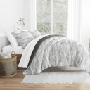 King Textured Stripe Gray Comforter Sets Down-Alternative Ultra Soft Bedding - Pattern/Solid Reversible