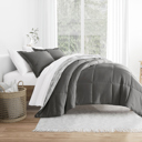 King Textured Stripe Gray Comforter Sets Down-Alternative Ultra Soft Bedding - Pattern/Solid Reversible