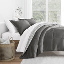 Queen Textured Stripe Gray Comforter Sets Down-Alternative Ultra Soft Bedding - Pattern/Solid Reversible