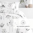 King Magnolia Light Gray Patterned Comforter Sets Down-Alternative Ultra Soft Bedding