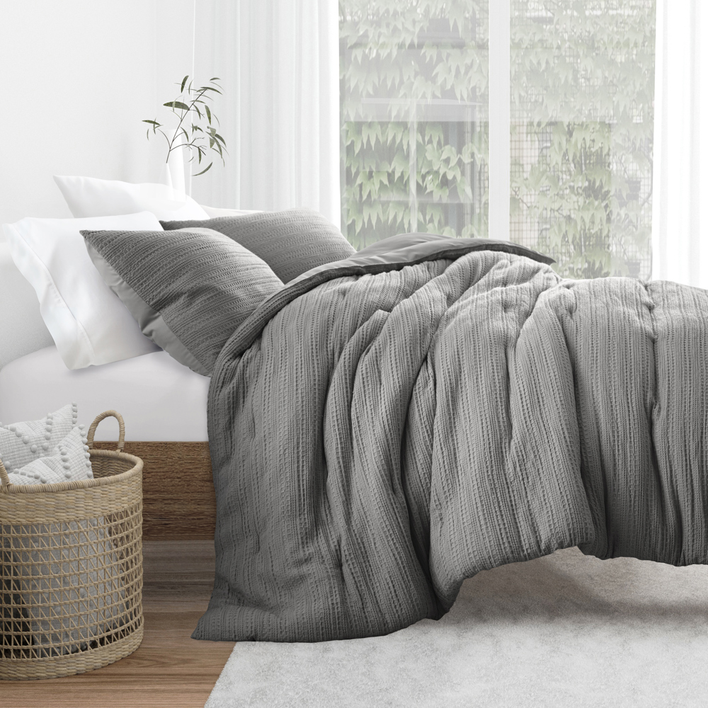 Waffle Textured Comforter Set Down-Alternative Ultra Soft Bedding