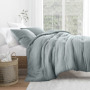 King Light Blue Waffle Textured Comforter Set Down-Alternative Ultra Soft Bedding