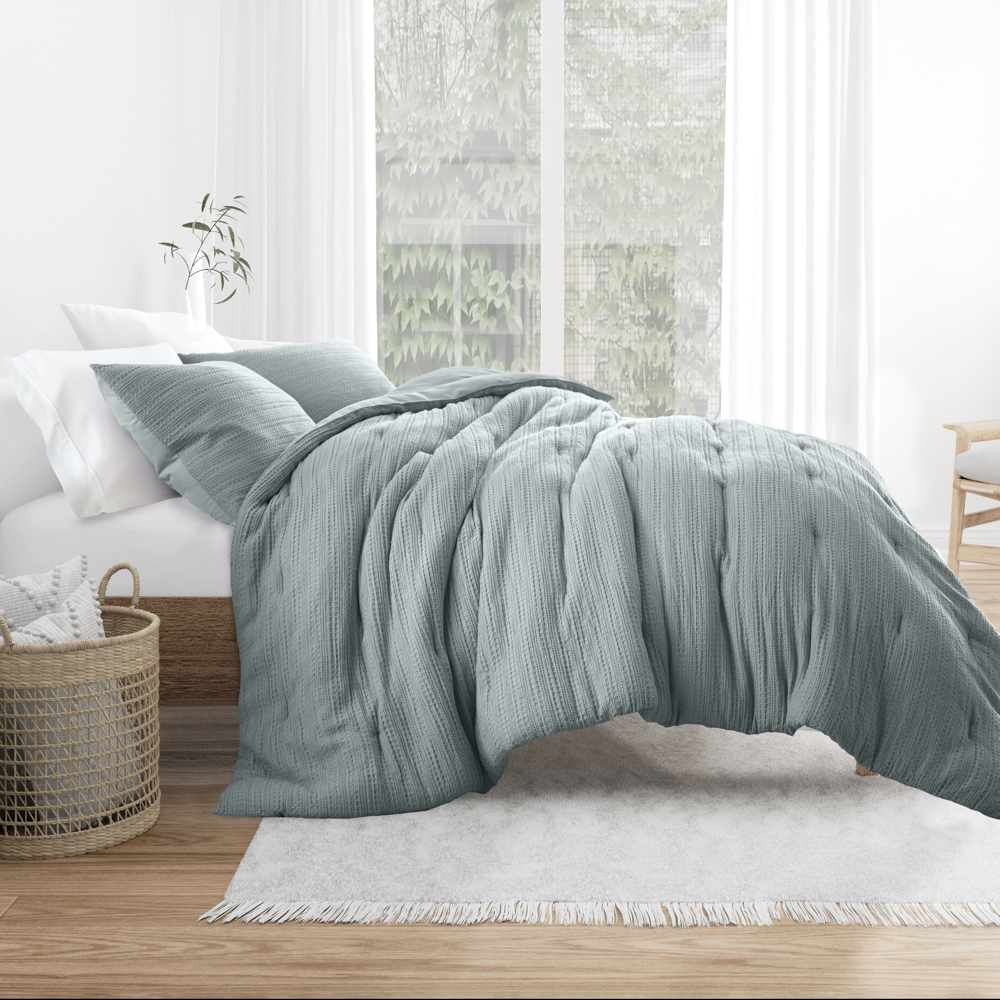 Waffle Textured Comforter Set Down-Alternative Ultra Soft Bedding