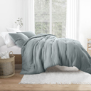 King Light Blue Waffle Textured Comforter Set Down-Alternative Ultra Soft Bedding