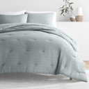 King Light Blue Waffle Textured Comforter Set Down-Alternative Ultra Soft Bedding