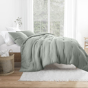 Queen Green Mist Waffle Textured Comforter Set Down-Alternative Ultra Soft Bedding