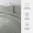 Queen Green Mist Waffle Textured Comforter Set Down-Alternative Ultra Soft Bedding