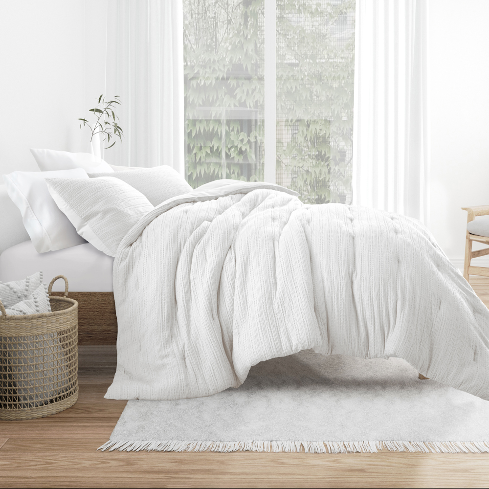 Waffle Textured Comforter Set Down-Alternative Ultra Soft Bedding