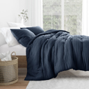 Twin XL Navy Waffle Textured Comforter Set Down-Alternative Ultra Soft Bedding