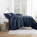 Twin XL Navy Waffle Textured Comforter Set Down-Alternative Ultra Soft Bedding