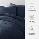 Twin XL Navy Waffle Textured Comforter Set Down-Alternative Ultra Soft Bedding