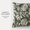 Distressed Floral Olive Elegant Cotton Decor Throw Pillow in Distressed Floral Pattern