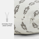 Folk Leaves Gray Elegant Cotton Decor Throw Pillow in Folk Leaves Pattern