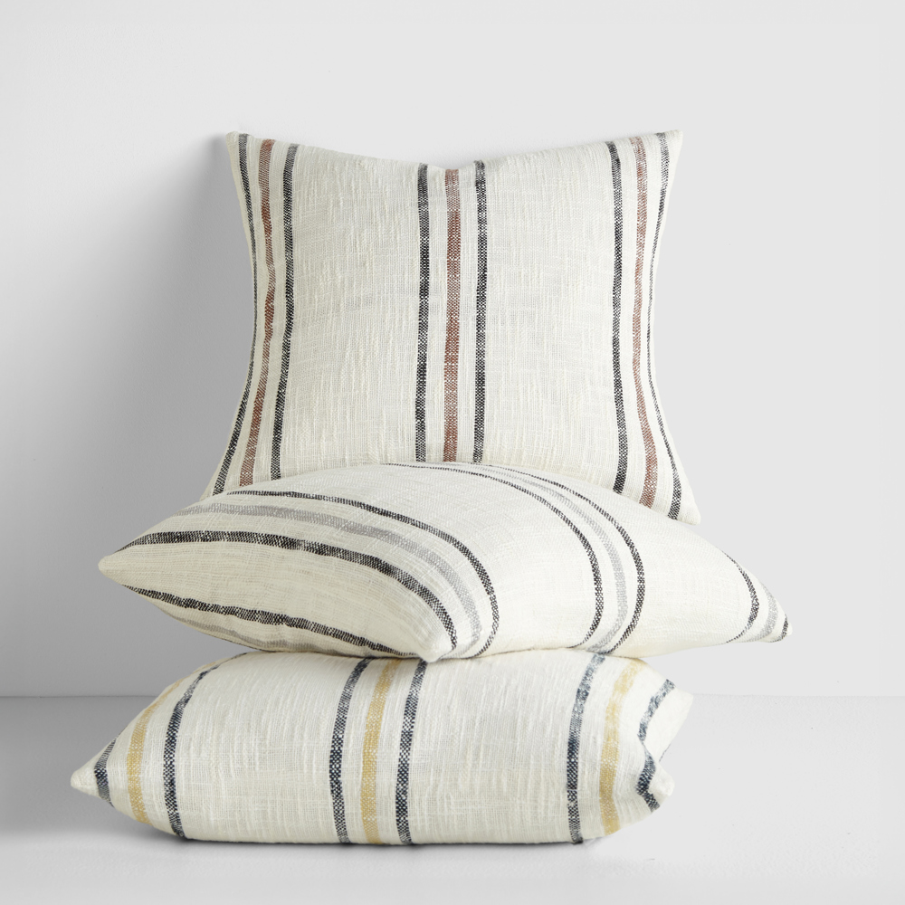 Yarn-Dyed Cotton Decor Throw Pillow in Framed Stripe Pattern